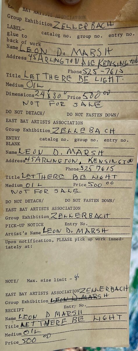 Exhibition tag on the back of Let There Be Light
