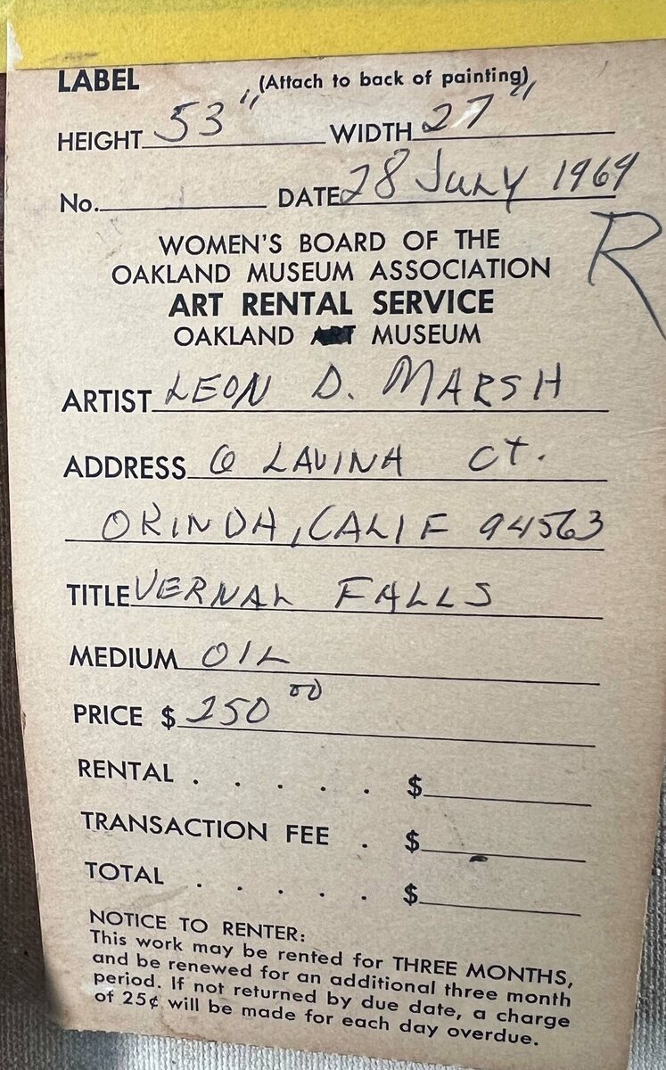 Exhibition tag on the back of Vernal Falls